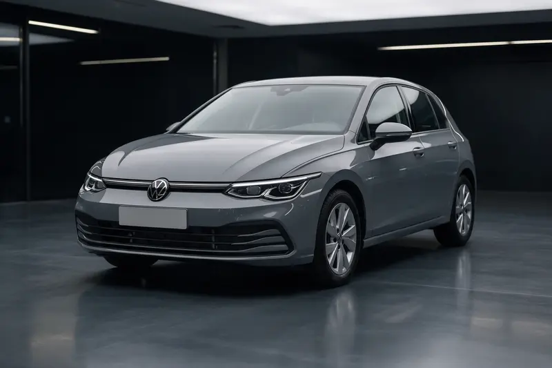 Photo 1: Grey Volkswagen Golf hatchback in the showroom