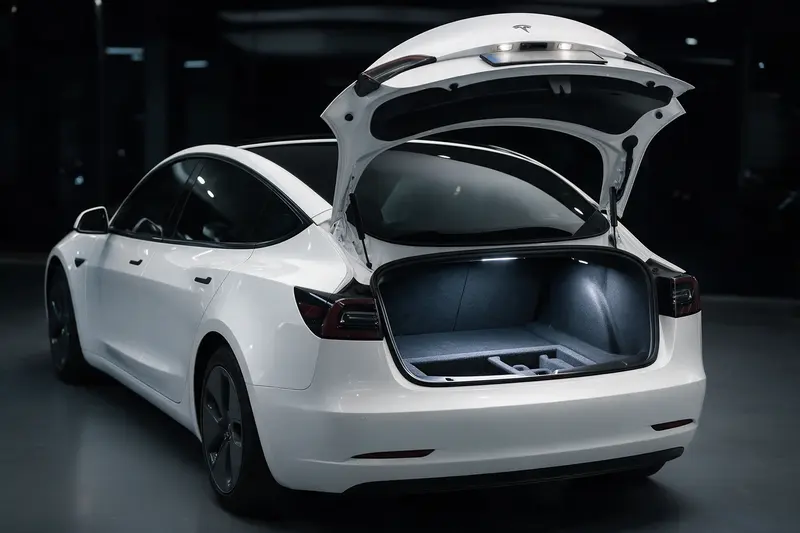 Photo 6: Open boot of the Tesla Model 3 showing the load area