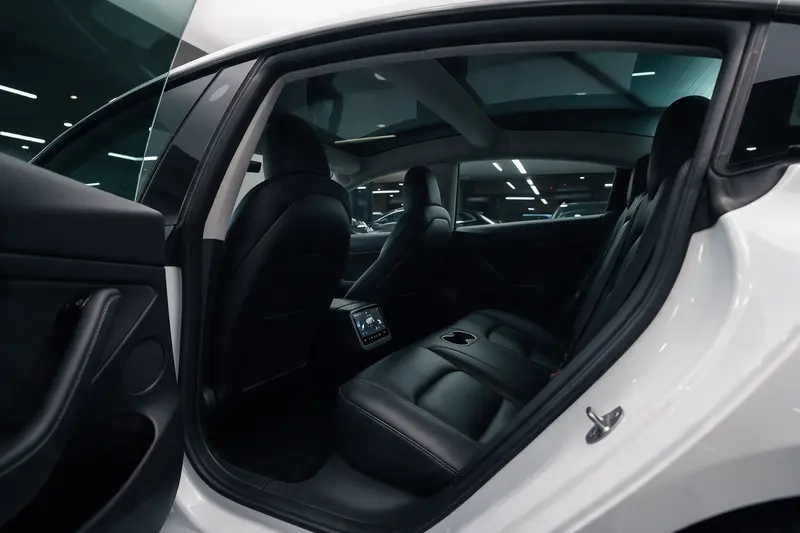 Photo 5: Rear seats and glass roof of the Tesla Model 3