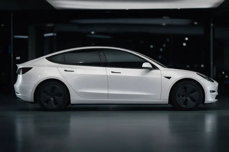 Photo 3: Side profile of the white Tesla Model 3