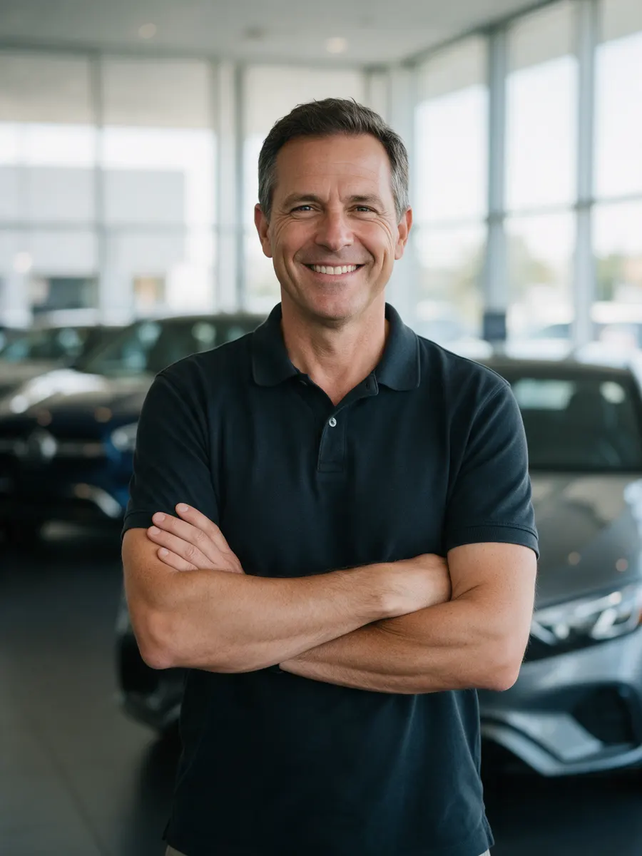 Dean Harris standing in the showroom with arms folded
