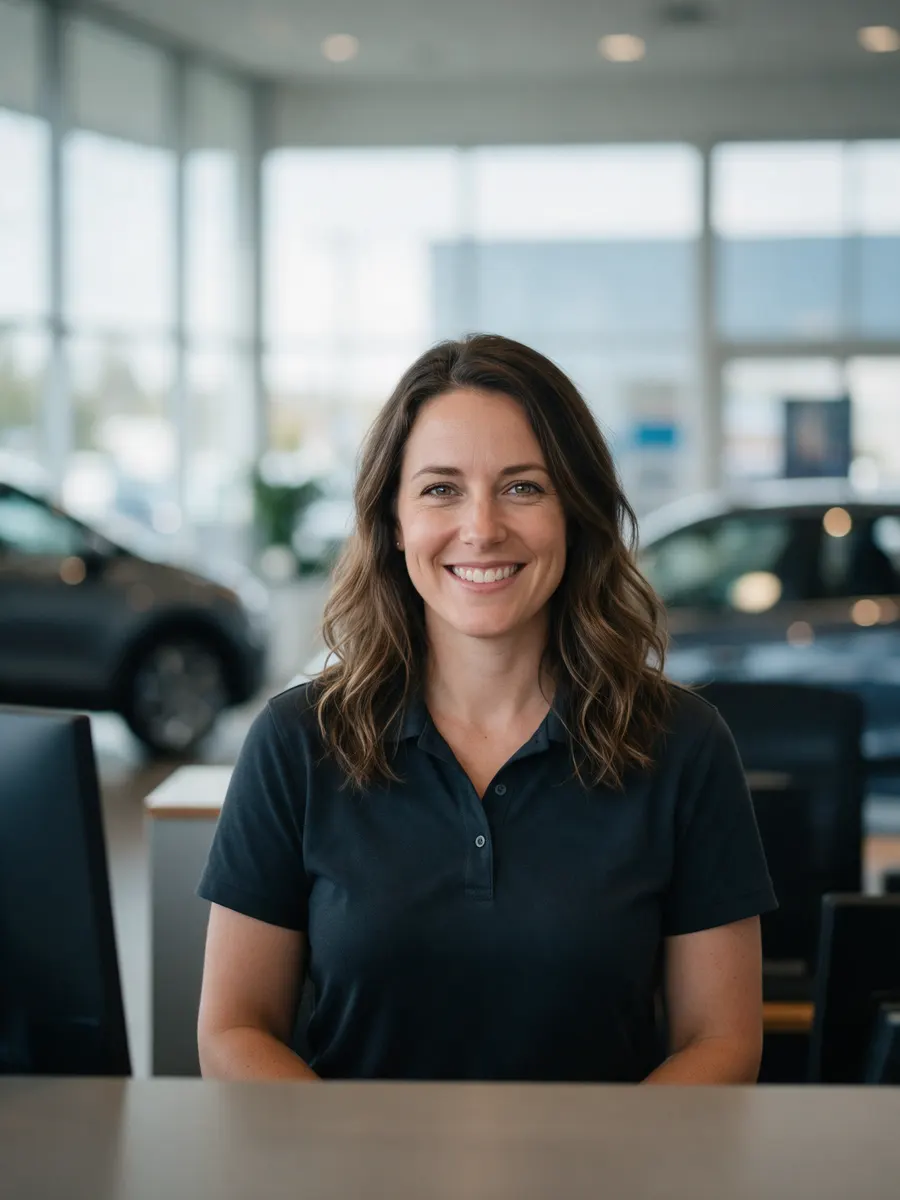 Siân Lloyd at the showroom reception desk
